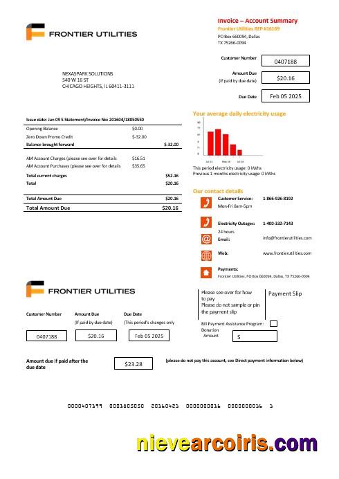 USA Texas Frontier Utilities business utility bill